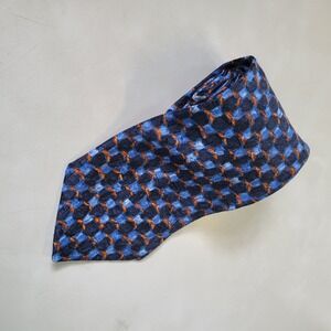 Ermenegildo Zegna Silk Geometric‎ Pattern Blue Orange Mens Tie